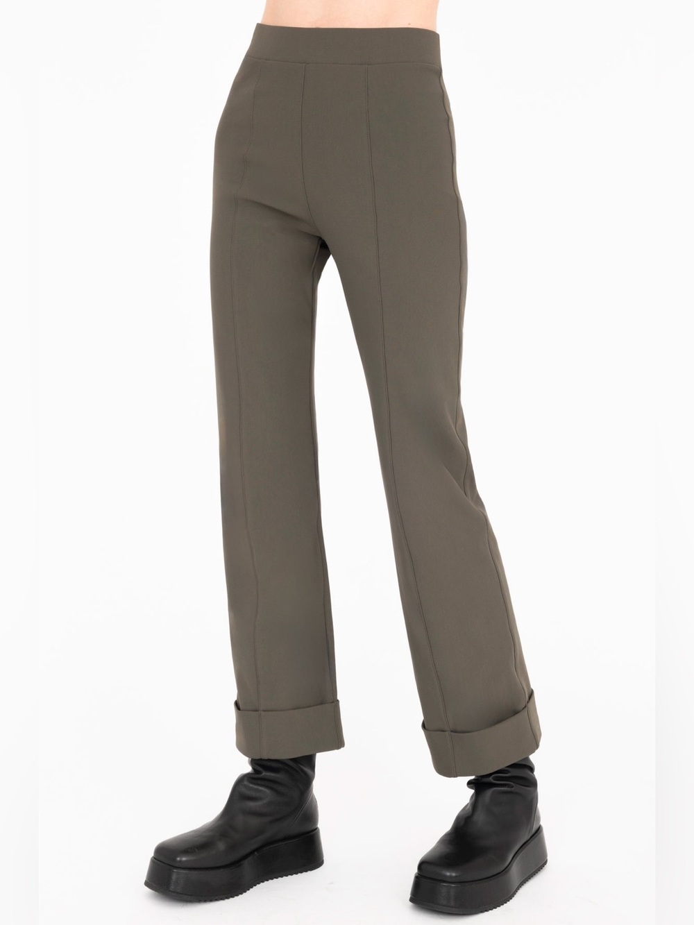 Elaine Kim Tech Stretch Cropped Cuffed Pants Women’s Large Olive Minimalist